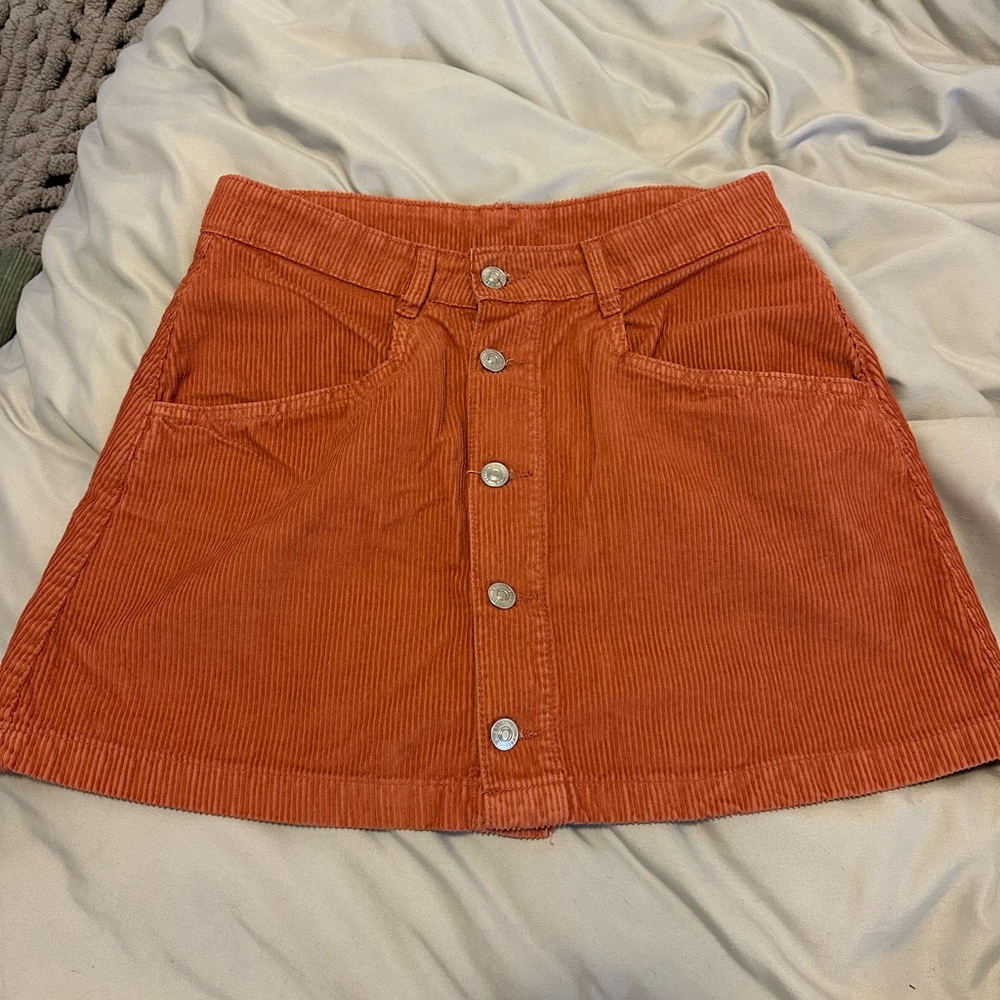 Free People Orange Corduroy Button-Front Skirt